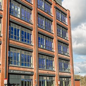 Close up image of the windows on the building 