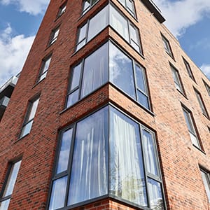 Windows in a brick building 